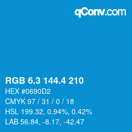 カラーコード: RGB 6.3 144.4 210 | qconv.com