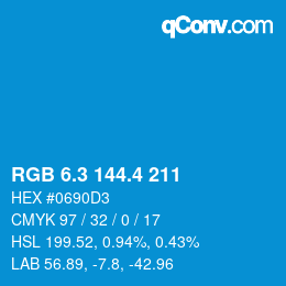 カラーコード: RGB 6.3 144.4 211 | qconv.com