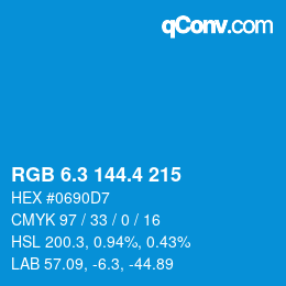 カラーコード: RGB 6.3 144.4 215 | qconv.com