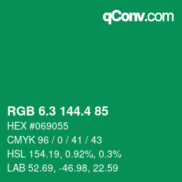 カラーコード: RGB 6.3 144.4 85 | qconv.com