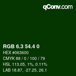 カラーコード: RGB 6.3 54.4 0 | qconv.com