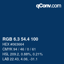 カラーコード: RGB 6.3 54.4 100 | qconv.com