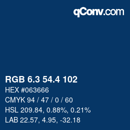 カラーコード: RGB 6.3 54.4 102 | qconv.com