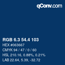カラーコード: RGB 6.3 54.4 103 | qconv.com