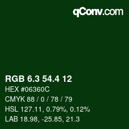 カラーコード: RGB 6.3 54.4 12 | qconv.com