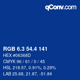 カラーコード: RGB 6.3 54.4 141 | qconv.com