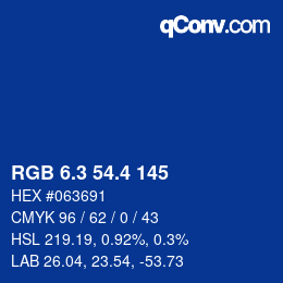 カラーコード: RGB 6.3 54.4 145 | qconv.com