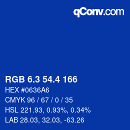 カラーコード: RGB 6.3 54.4 166 | qconv.com