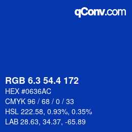 カラーコード: RGB 6.3 54.4 172 | qconv.com