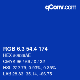 カラーコード: RGB 6.3 54.4 174 | qconv.com