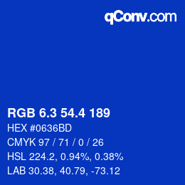 カラーコード: RGB 6.3 54.4 189 | qconv.com