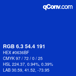 カラーコード: RGB 6.3 54.4 191 | qconv.com