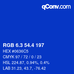 カラーコード: RGB 6.3 54.4 197 | qconv.com
