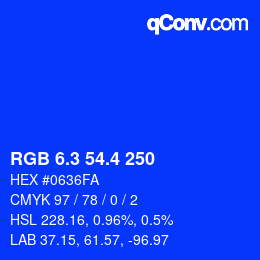 カラーコード: RGB 6.3 54.4 250 | qconv.com
