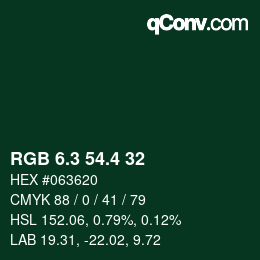 カラーコード: RGB 6.3 54.4 32 | qconv.com