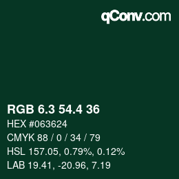 カラーコード: RGB 6.3 54.4 36 | qconv.com