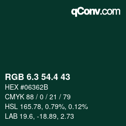 カラーコード: RGB 6.3 54.4 43 | qconv.com