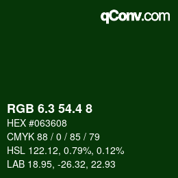 カラーコード: RGB 6.3 54.4 8 | qconv.com