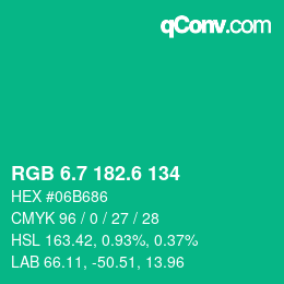 カラーコード: RGB 6.7 182.6 134 | qconv.com