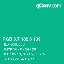 颜色代码: RGB 6.7 182.6 139 | qconv.com