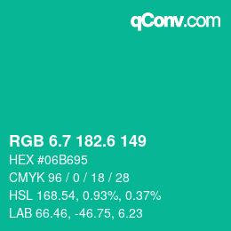 カラーコード: RGB 6.7 182.6 149 | qconv.com