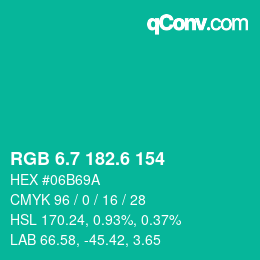 カラーコード: RGB 6.7 182.6 154 | qconv.com