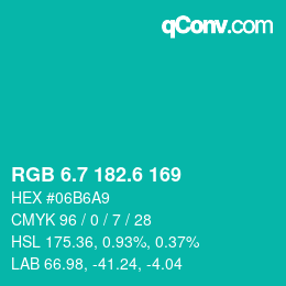カラーコード: RGB 6.7 182.6 169 | qconv.com