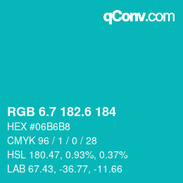 カラーコード: RGB 6.7 182.6 184 | qconv.com