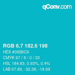 カラーコード: RGB 6.7 182.6 198 | qconv.com