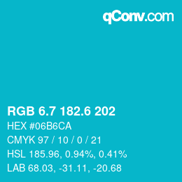 カラーコード: RGB 6.7 182.6 202 | qconv.com