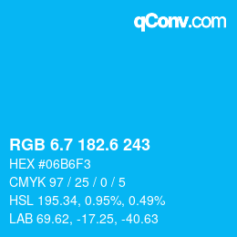 カラーコード: RGB 6.7 182.6 243 | qconv.com