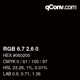 カラーコード: RGB 6.7 2.6 0 | qconv.com