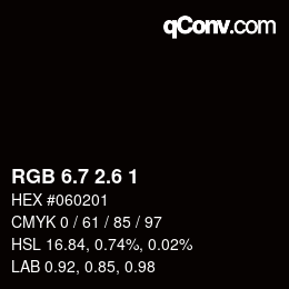 カラーコード: RGB 6.7 2.6 1 | qconv.com