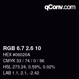 カラーコード: RGB 6.7 2.6 10 | qconv.com