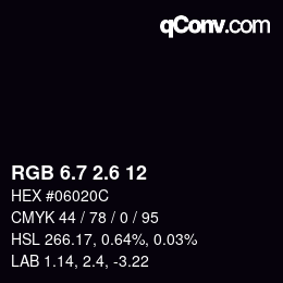 カラーコード: RGB 6.7 2.6 12 | qconv.com