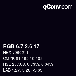 カラーコード: RGB 6.7 2.6 17 | qconv.com
