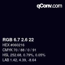 カラーコード: RGB 6.7 2.6 22 | qconv.com
