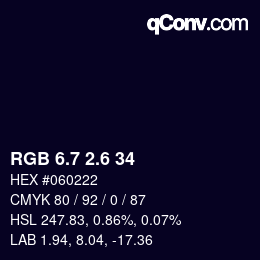 カラーコード: RGB 6.7 2.6 34 | qconv.com