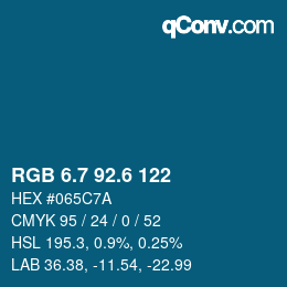 カラーコード: RGB 6.7 92.6 122 | qconv.com
