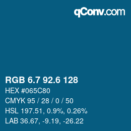 カラーコード: RGB 6.7 92.6 128 | qconv.com