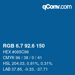 カラーコード: RGB 6.7 92.6 150 | qconv.com