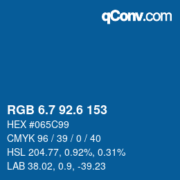 カラーコード: RGB 6.7 92.6 153 | qconv.com