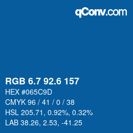 カラーコード: RGB 6.7 92.6 157 | qconv.com
