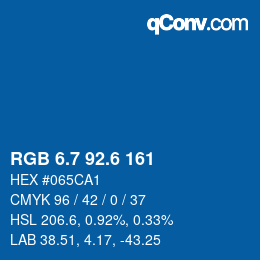 カラーコード: RGB 6.7 92.6 161 | qconv.com