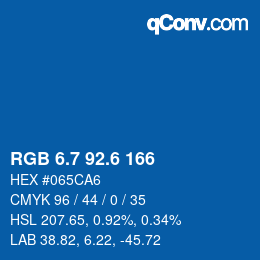 カラーコード: RGB 6.7 92.6 166 | qconv.com