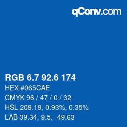 カラーコード: RGB 6.7 92.6 174 | qconv.com