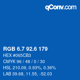 カラーコード: RGB 6.7 92.6 179 | qconv.com