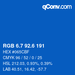 カラーコード: RGB 6.7 92.6 191 | qconv.com