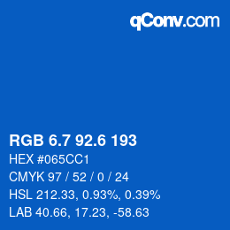 カラーコード: RGB 6.7 92.6 193 | qconv.com