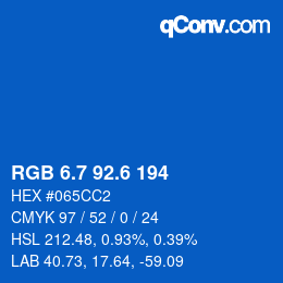 カラーコード: RGB 6.7 92.6 194 | qconv.com